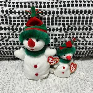 Vintage Snowgirl Ty Jingle Beanie Baby 2002 and Larger Snowgirl 2000